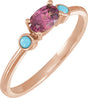 14K Gold Natural Rhodolite Garnet & Natural Turquoise Oval 4-Prong Accented Ring - Rose Gold