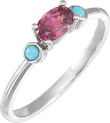 Platinum Natural Rhodolite Garnet & Natural Turquoise Oval 4-Prong Accented Ring