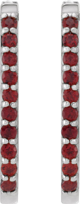 14K Gold Round Natural Mozambique Garnet Accented Elongated Hoop Earrings – 20x13.39mm – 1.5mm Stones - White Gold - view 4