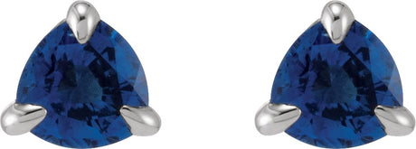 Platinum Natural Blue Sapphire Trillion 3-Prong Claw Earrings - view 2