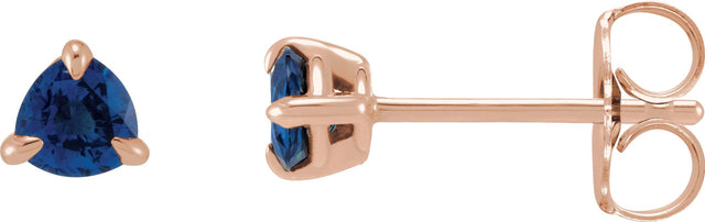 14K Gold Natural Blue Sapphire Trillion 3-Prong Claw Earrings - Rose Gold