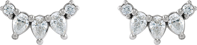 Platinum Pear Natural Diamond Curved Bar Earrings - view 4