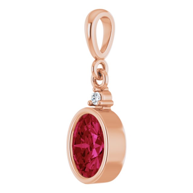 14K Gold Oval Lab-Grown Ruby & Lab-Grown Diamond Accented Bezel-Set Pendant - Rose Gold - view 2