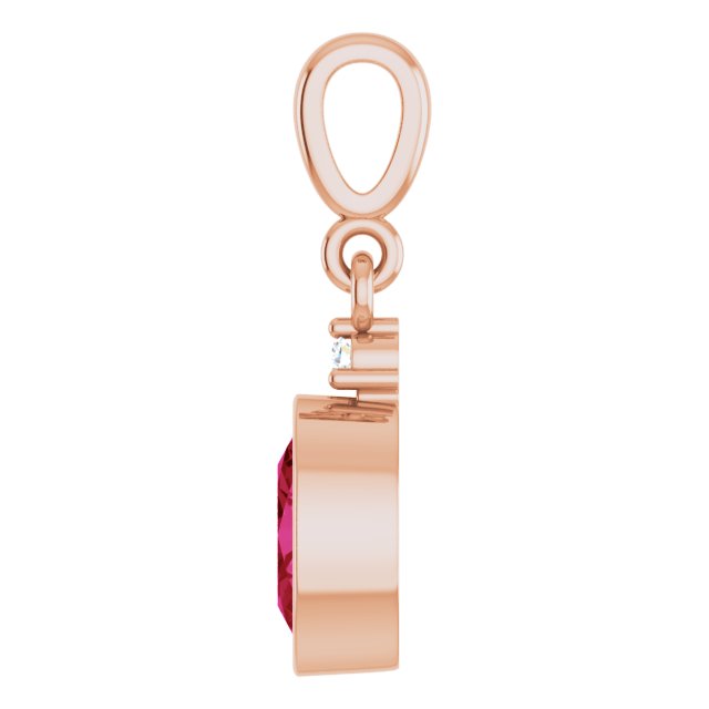 14K Gold Oval Lab-Grown Ruby & Lab-Grown Diamond Accented Bezel-Set Pendant - Rose Gold - view 3
