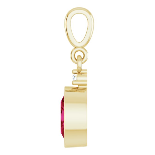 14K Gold Oval Lab-Grown Ruby & Lab-Grown Diamond Accented Bezel-Set Pendant - Yellow Gold - view 3