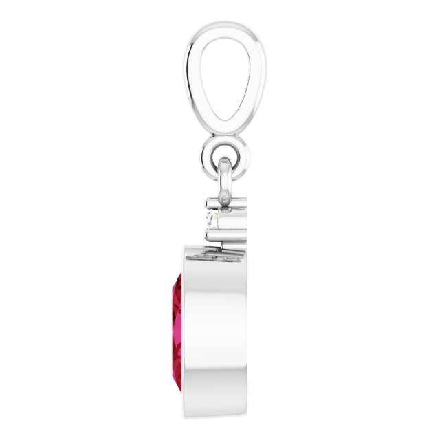 Platinum Oval Lab-Grown Ruby & Lab-Grown Diamond Accented Bezel-Set Pendant - view 3