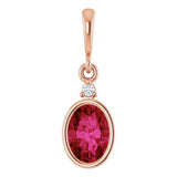 14K Gold Oval Lab-Grown Ruby & Lab-Grown Diamond Accented Bezel-Set Pendant - Rose Gold