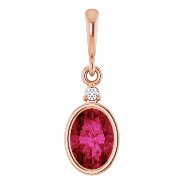 14K Gold Oval Lab-Grown Ruby & Lab-Grown Diamond Accented Bezel-Set Pendant - Rose Gold