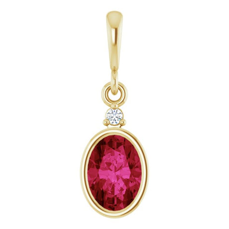 14K Gold Oval Lab-Grown Ruby & Lab-Grown Diamond Accented Bezel-Set Pendant - Yellow Gold