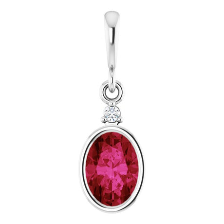 14K Gold Oval Lab-Grown Ruby & Lab-Grown Diamond Accented Bezel-Set Pendant - White Gold