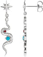 14K Gold Round Natural Turquoise & Natural Ruby Accented Snake Earrings - White Gold
