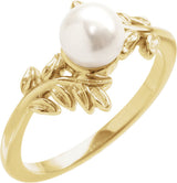 14K Gold Cultured White Akoya Pearl Floral Pearl Ring - Yellow Gold