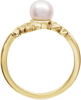 14K Gold Cultured White Akoya Pearl Floral Pearl Ring - Yellow Gold - view 2