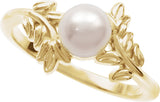 14K Gold Cultured White Akoya Pearl Floral Pearl Ring - Yellow Gold - view 3