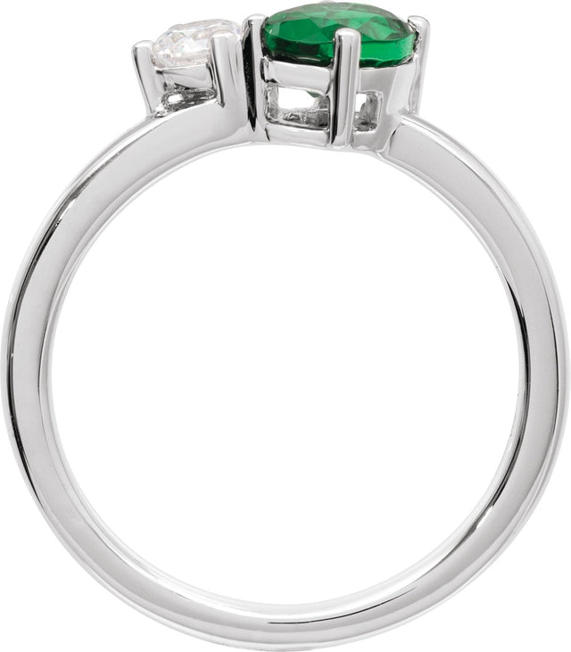 14K Gold Oval Lab-Grown Emerald & Lab-Grown Diamond Accented Ring - White Gold - view 2