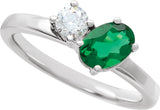 14K Gold Oval Lab-Grown Emerald & Lab-Grown Diamond Accented Ring - White Gold - view 3