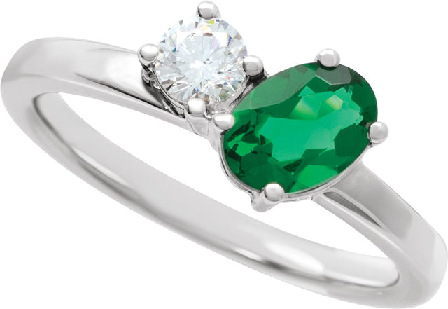 14K Gold Oval Lab-Grown Emerald & Lab-Grown Diamond Accented Ring - White Gold - view 3