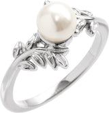 Platinum Cultured White Akoya Pearl Floral Pearl Ring