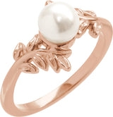 14K Gold Cultured White Akoya Pearl Floral Pearl Ring - Rose Gold