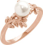 14K Gold Cultured White Akoya Pearl Floral Pearl Ring - Rose Gold