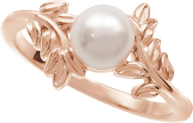 14K Gold Cultured White Akoya Pearl Floral Pearl Ring - Rose Gold - view 3