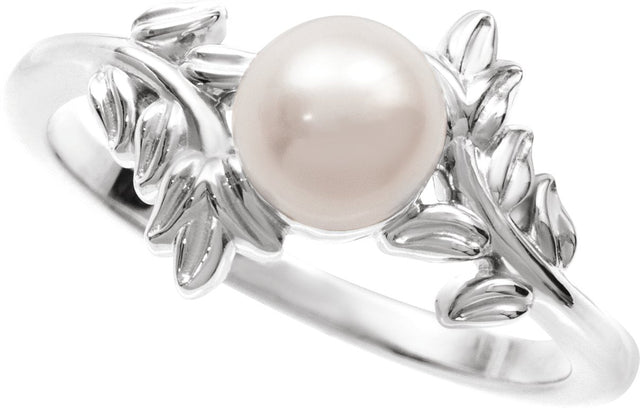 14K Gold Cultured White Akoya Pearl Floral Pearl Ring - White Gold - view 3