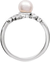 Platinum Cultured White Akoya Pearl Floral Pearl Ring - view 2