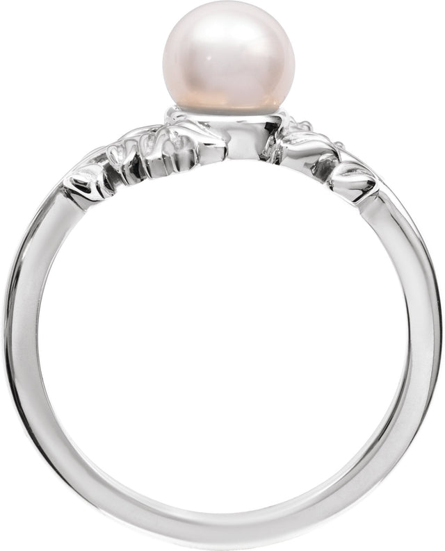 14K Gold Cultured White Akoya Pearl Floral Pearl Ring - White Gold - view 2
