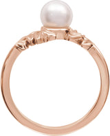 14K Gold Cultured White Akoya Pearl Floral Pearl Ring - Rose Gold - view 2