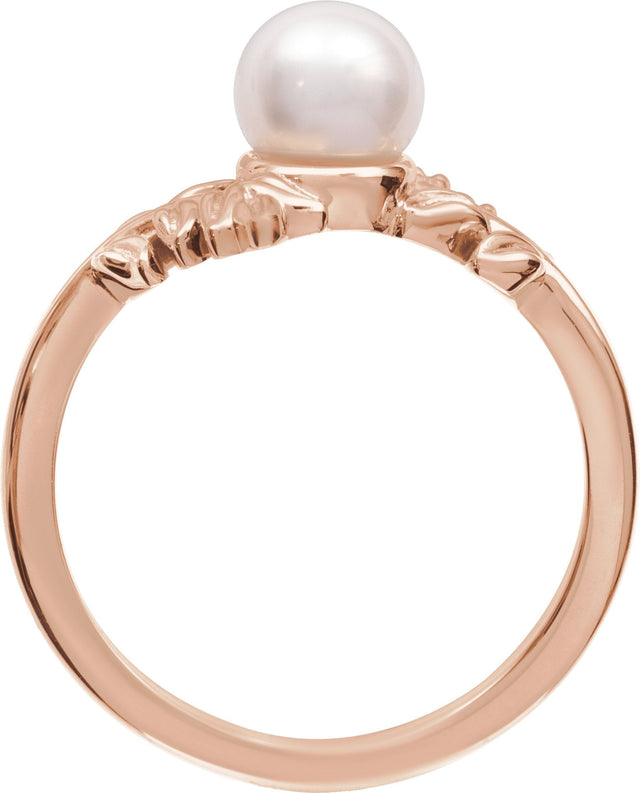 14K Gold Cultured White Akoya Pearl Floral Pearl Ring - Rose Gold - view 2