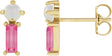 14K Gold Round Natural White Opal & Natural Pink Tourmaline Two-Stone Bar Earrings - Yellow Gold