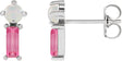Platinum Round Natural White Opal & Natural Pink Tourmaline Two-Stone Bar Earrings