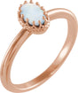 14K Gold Oval Natural White Opal Crown Cabochon Ring - Rose Gold