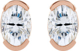 14K Gold Oval Lab-Grown Moissanite Half-Bezel Solitaire Stud Earrings - Rose Gold - view 2