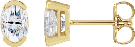 14K Gold Oval Lab-Grown Moissanite Half-Bezel Solitaire Stud Earrings - Yellow Gold