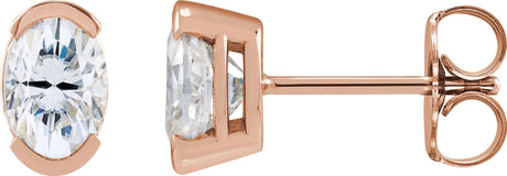 14K Gold Oval Lab-Grown Moissanite Half-Bezel Solitaire Stud Earrings - Rose Gold