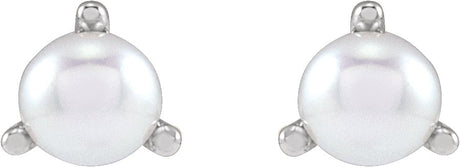 Platinum Cultured White Seed Pearl Seed Pearl 3-Prong Stud Earrings - view 2