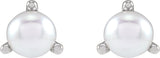 14K Gold Cultured White Seed Pearl Seed Pearl 3-Prong Stud Earrings - White Gold - view 2