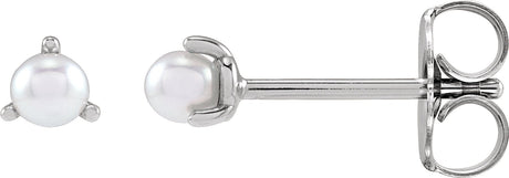 14K Gold Cultured White Seed Pearl Seed Pearl 3-Prong Stud Earrings - White Gold