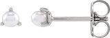 Platinum Cultured White Seed Pearl Seed Pearl 3-Prong Stud Earrings