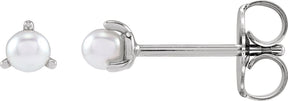 Platinum Cultured White Seed Pearl Seed Pearl 3-Prong Stud Earrings
