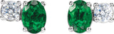 14K Gold Oval Lab-Grown Emerald & Lab-Grown Diamond Accented Stud Earrings - White Gold - view 2