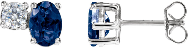 14K Gold Oval Lab-Grown Blue Sapphire & Lab-Grown Diamond Accented Stud Earrings - White Gold