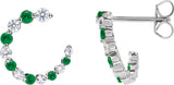 14K Gold Round Natural Tsavorite Garnet & Natural Diamond Accented Front-Back Hoop Earrings - White Gold