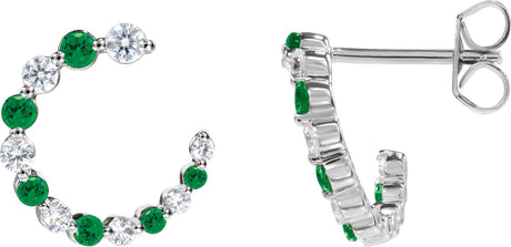 14K Gold Round Natural Tsavorite Garnet & Natural Diamond Accented Front-Back Hoop Earrings - White Gold