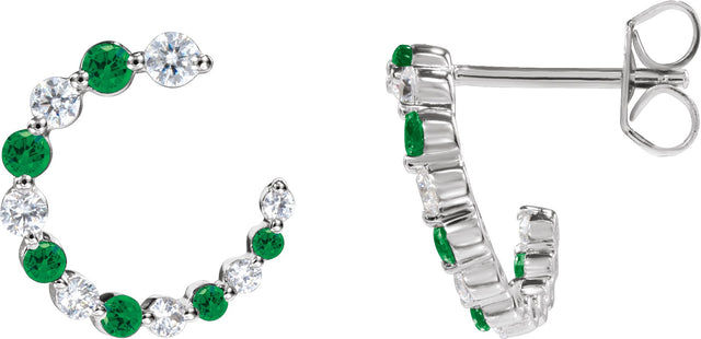 14K Gold Round Natural Tsavorite Garnet & Natural Diamond Accented Front-Back Hoop Earrings - White Gold