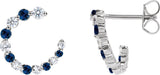 14K Gold Round Natural Blue Sapphire & Natural Diamond Accented Front-Back Hoop Earrings - White Gold