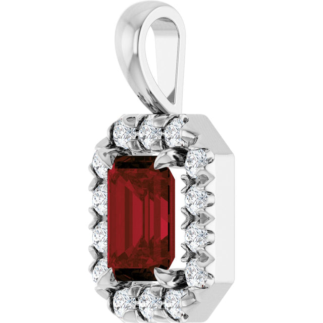 Platinum Emerald Natural Mozambique Garnet Halo-Style Necklace or Pendant - view 5