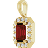 14K Gold Emerald Natural Mozambique Garnet Halo-Style Necklace or Pendant - Yellow Gold - view 5