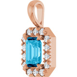 14K Gold Emerald Natural Aquamarine Halo-Style Necklace or Pendant - Rose Gold - view 5